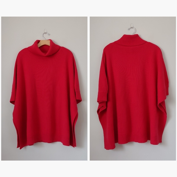 Chico's Cashmere Knit Poncho Sweater Black Label Red Size Large / X-Large - Picture 3 of 16